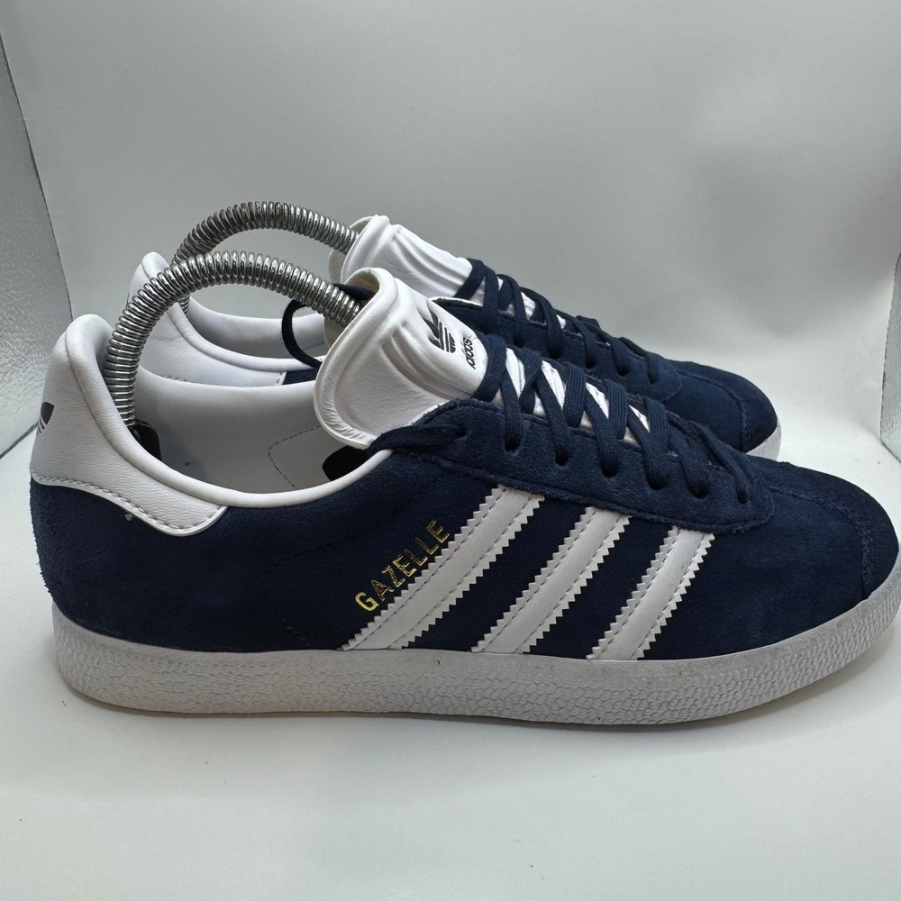 Adidas M 6.5 W 7.5 Gazelle Sneakers Mens Navy Blue White Suede BB5478 Low Top